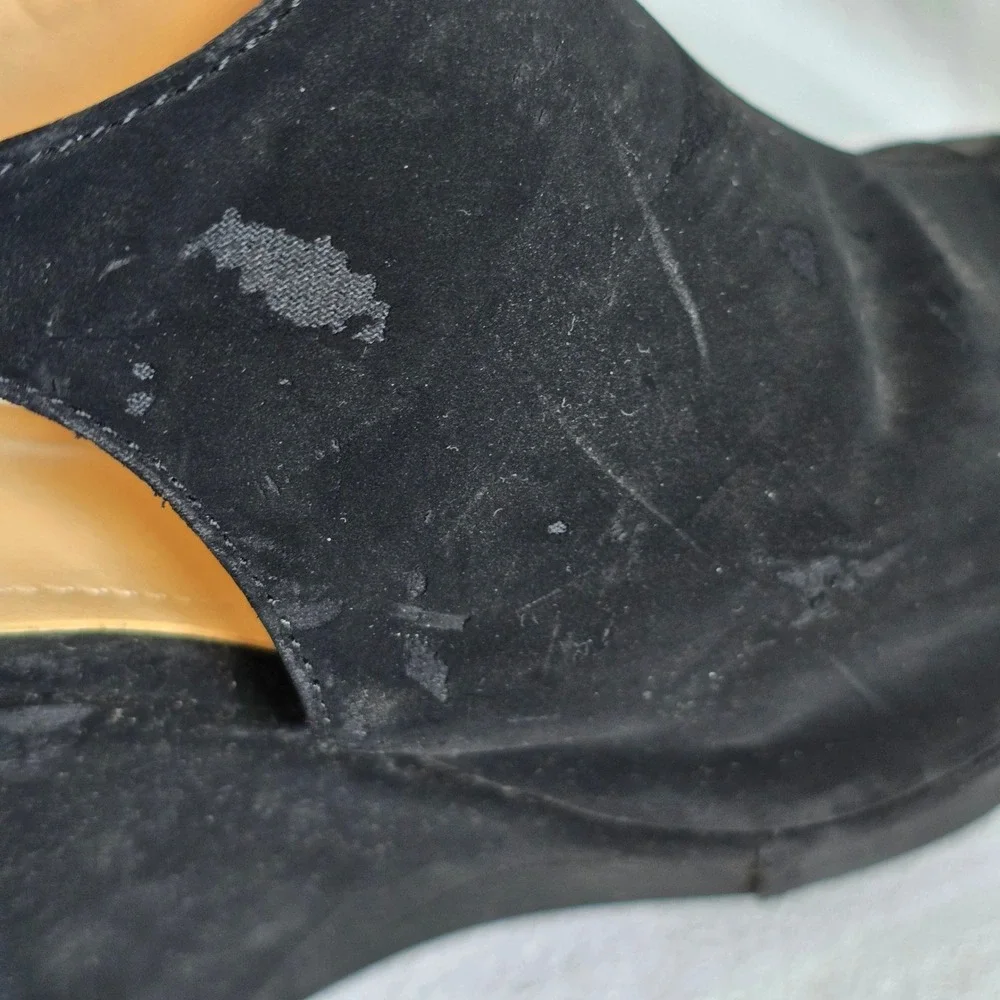 Ashley A Women Size 7 Wedge Sandals Black Faux Suede Platform Ankle Strap Heel